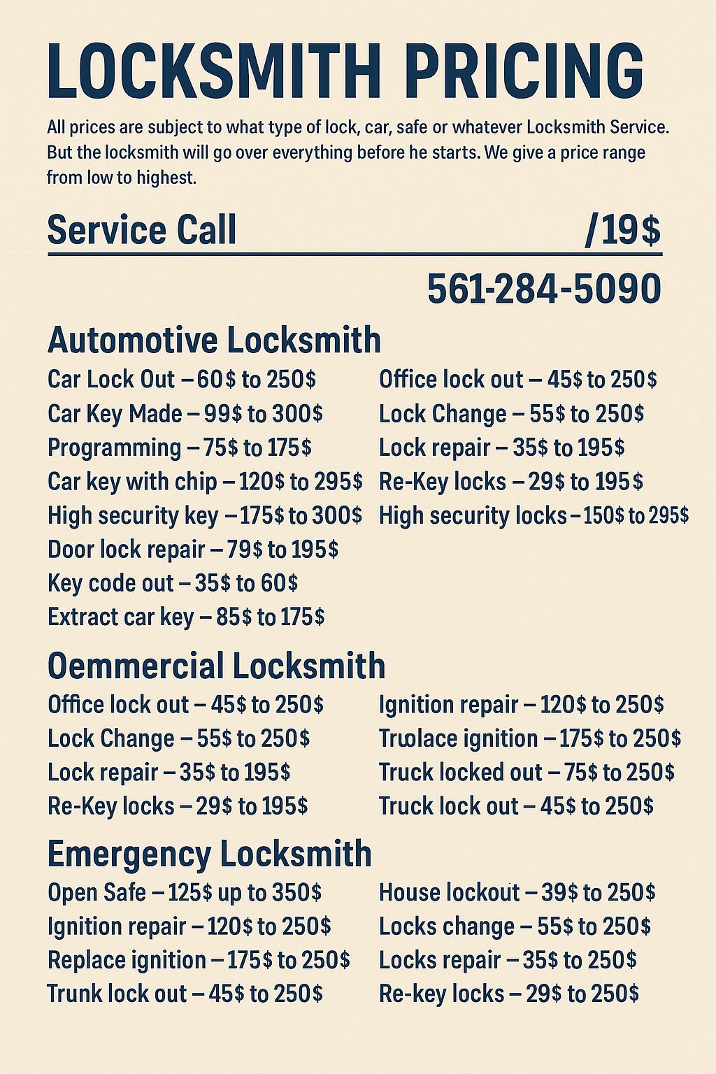 locksmith pricing